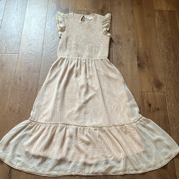 Lost+ Wander Pick Me Tan and White Print Midi Dress Size MEDIUM - Picture 3 of 5